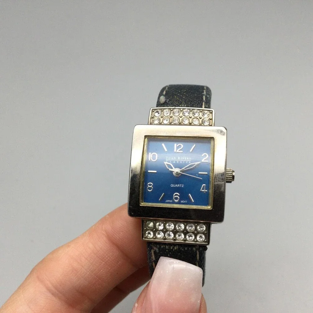 Joan Rivers Womens Watch 23mm Blue Dial Crystal Denim Cuff New Battery 6